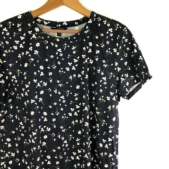 Banana Republic Navy Blue Floral Print Tee Top - Picture 5 of 5